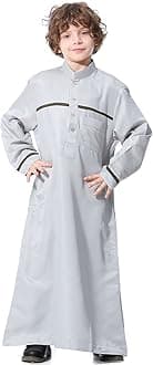 IMEKIS Kids Boys Muslim Thobe Long Sleeve Islamic Arabic Kaftan Robe Middle East Dubai Prayer Outfit with Pocket