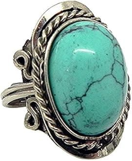 Mia Jewel ShopHealing Gemstone Mood Ring | Silver Jewelry with Metal Border & Adjustable Design | Women's Natural Handmade Fashion Jewelry & Boho Accessories