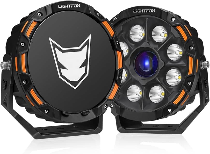 LIGHTFOX 9 Inch LED Laser Driving Light Round-2PCS, 19,478LM 15° Spot+5° Hyperspot Beam, Adjustable Angle with Wiring Harness, Spot Light for Offroad Jeep Wrangler Truck Pickup SUV IP68