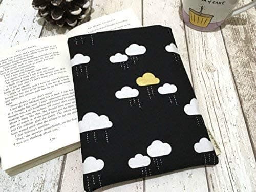Metallic Cloud Book Buddy - Small Medium Large Padded Paperback Pouch, Black Gold Clouds