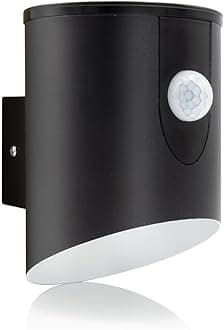 Outdoor Battery Powered Wireless LED PIR Motion Sensor Security Wall Light IP44, Cool White Cylinder Sconce for Porch, Garage, Drive and Garden (Black)