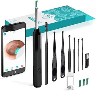 Ear Wax Removal Tool, high-Definition Otoscope, with Ear Collection Tool, 4 Ear Spoons, and 6 LED Lights for Ear Wax Cleaning, Suitable for iOS, iPad, Android (NE6-FT)