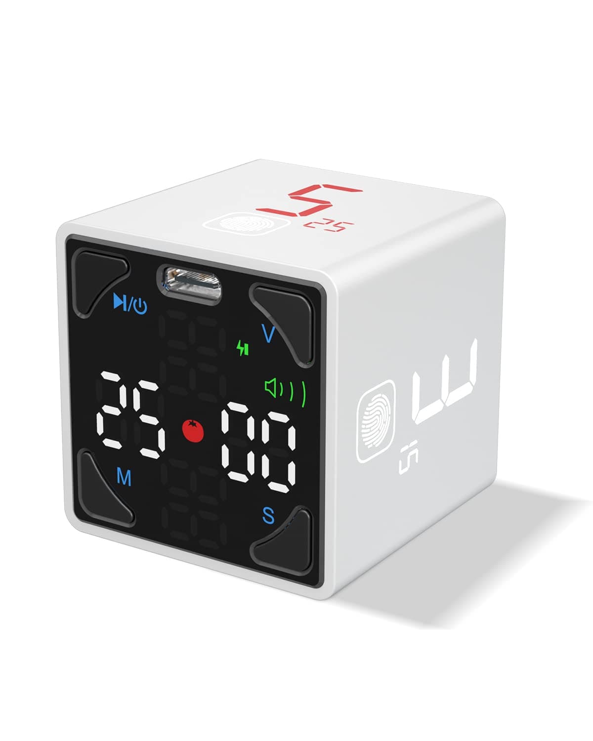Cube Pomodoro Timer, Productivity Timer, Pause & Resume, Mute, Vibration & Adjustable Sound Alert, for Task, Work, ADHD, ADD, Meeting, 1/3/5/10/15/25/45/60min & Custom Countdown - White