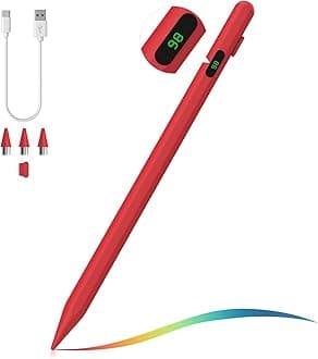 Stylus Pen for Touch Screen, Active Universal Stylus Pen Compatible with iPad/iPhone/Samsung(Non S Pen) and Other iOS/Android Smartphone and Tablet Devices Tablet Pen with Power Display, Red