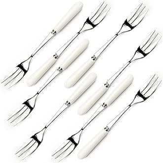 SWR 18-10 stainless steel 8 Packs Fine tableware ceramics handle cake fork fruit fork dessert forks 6inch (Creative Handle Material Ceramics) Tasting Forks, 3-Tine Forks, White