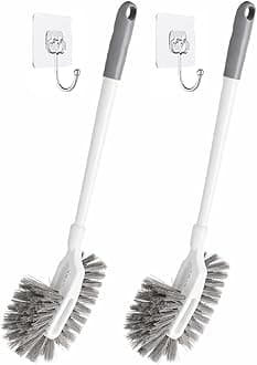 Toilet Brush Pack of 2 Toilet Cleaning Brush with Adhesive Wall Mount Hook | Multipurpose Bathroom Floor Tile Brush for Western & Indian Toilets | Durable Nylon Bristles Toilet Brush Set