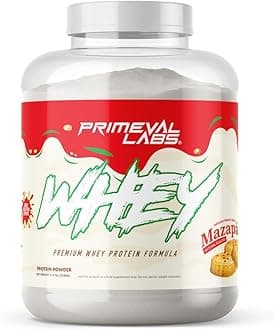Primeval Labs Whey Protein | Pure Whey Protein Concentrate | for Muscle Growth & Recovery | Easy to Mix Formula | Mazapan | 60 Servings