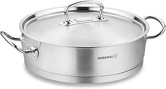 Korkmaz Proline 5 Quart Stainless Steel Low Casserole Saute Pot Stockpot With Lid and Handles Silver a1173