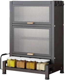 Glaceon Spice Rack Shelf Spice Organization for Cabinet Spice Rack Organizer for Kitchen Counter Shelf with Hooks,Multi-Layer Storage Container with Acrylic Door for Kitchen, Bedroom (KITCHEN CABINET)