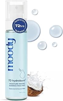 - Moody 7D Hydro Burst Hydrating Face Mist & Essence Toner with Hyaluronic Acid Vitamin B5 & Rice Water for Hydrated & Plumped Skin | Face Mist for Soothing And Pore Tightening | Alcohol-Free Toner for Glowing Skin |100% Vegan | 72 Hour Hydration,110ml