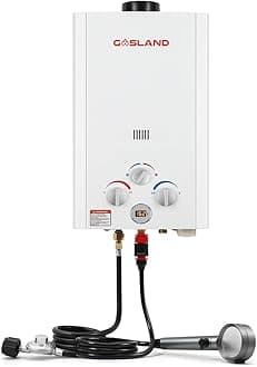 Tankless Water Heater, GASLAND Outdoors BE264 10L 2.64GPM Portable Gas Water Heater, Energy-efficient Propane Water Heater for RV Camping Cabin Barn Boat, Overheating Protection, Easy Installation