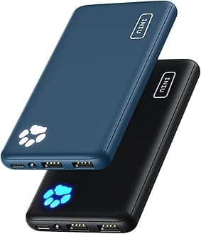 Power Bank, [2 Pack] The Slimmest & Lightest USB C 10000 mAh External Battery Pack, USB C Input & Output Tri-3A outputs powerbank for iPhone 15 14 13 12 11 X Pro Max Samsung Huawei Xiaomi