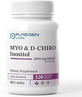 Puregen Labs Inositol Supplement | Myo Inositol & D-Chiro Inositol 2050mg - 120 Veggie Caps | No Harmful Additives | Non-GMO, NO Gluten and Dairy