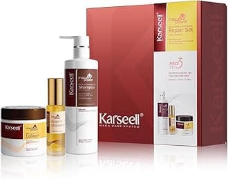 KarseellCollagen Hair Treatment Deep Repair Conditioning Mask, Shampoo and Argan Oil Set for Dry Damaged Hair of All Types - 16.9floz + 16.9floz + 1.69floz