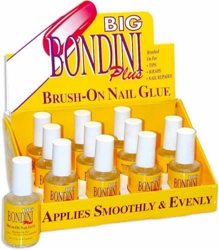 12 Bottle Display Big Bondini Plus All Purpose Brush On Nail Glue Adhesive 0.5oz by Big Bondini