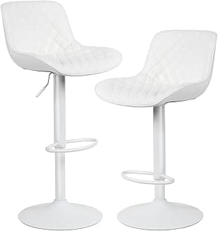 YOUTASTE White Bar Stools Set of 2 Faux Leather Padded Counter Height Bar Stool Adjustable Metal Barstools High Back Swivel Bar Chairs for Home Kitchen Island
