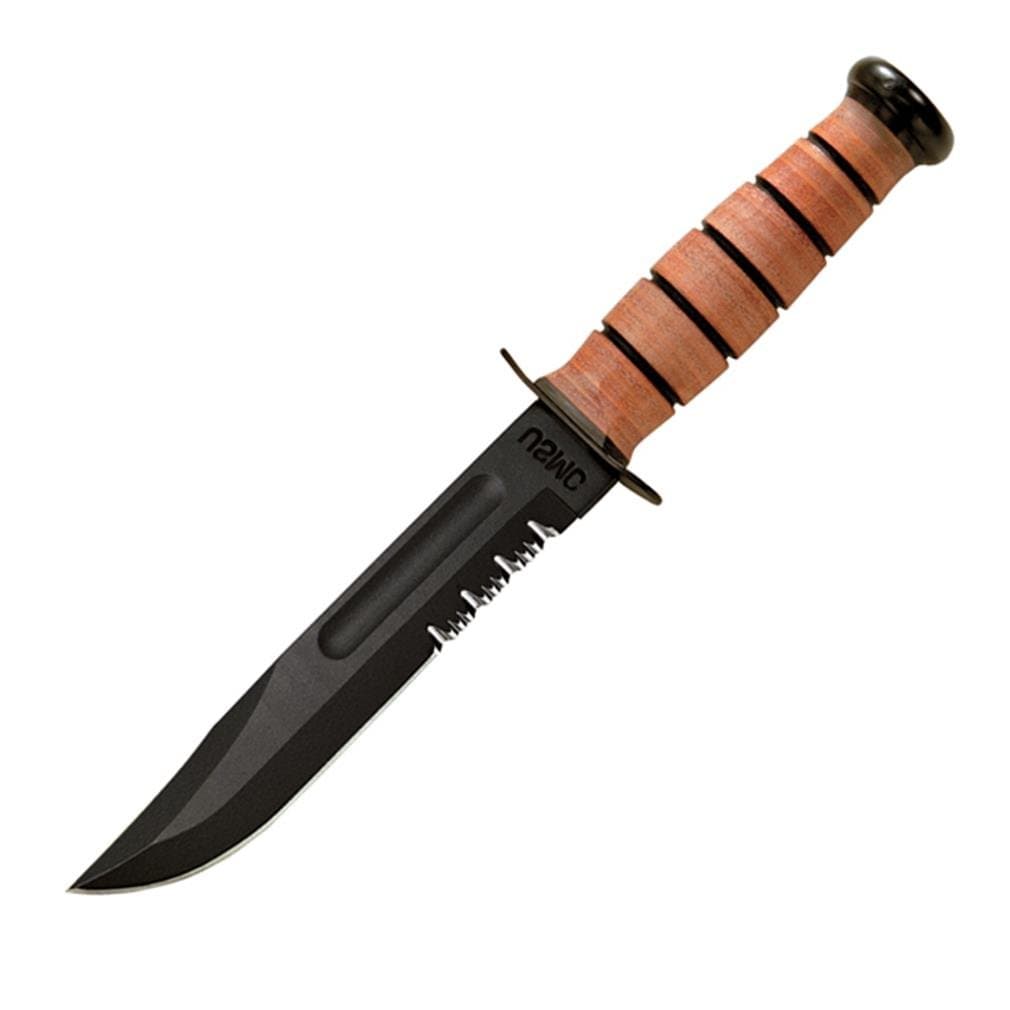 KB1218 USMC PART SERRATED W/LEATHER SHEATH