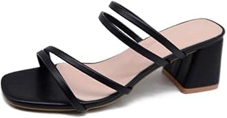Lutalica W Women's Open Toe Block Heel Strappy Slide Sandals Square Toe Slip On Dress Mules Heel Sandals