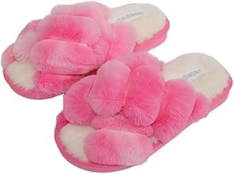 Womens & Girls Slippers Ladies Fluffy Plush House Slippers Cozy Open Toe Faux Fur Sliders for Girls Warm Sandals Indoor Winter