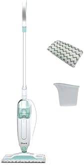 Steam Mop, Lightweight Steam Mop for Hard Floors with 2 Machine Washable Cleaning Pads & Fill Flask, 375ml Capacity, 5.5m Power Cord, 30 Second Heat-Up, White & Green S1000UK