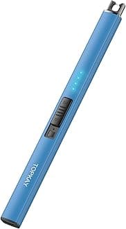 Electric Lighter Candle Lighter Windproof Flameless USB Rechargeable Plasma Arc Long Lighter for Grill Firework Kitchen Camping (Lake Blue)