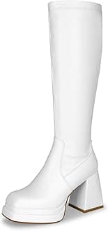 wetkiss Platform Knee High Boots Women Chunky High Heel Black Boots for Women Gogo Boot with Side Zipper Stretchy Boot Not for Bigger Wide Calf