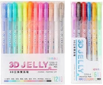 3D Jelly Pen Set, 6 Colors + 12 Colors 3D Glossy Jelly Pens for Adult, Assorted Colors Gel Ink Pens for DIY Painting Drawing Coloring, Suitable on Glass, Plastic