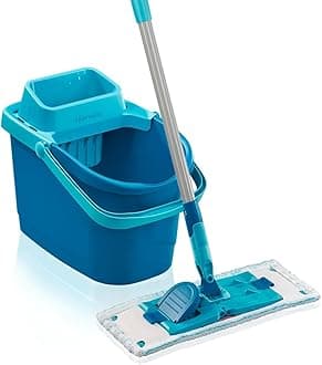 Leifheit Power Clean M Set Back-friendly Floor Mop with Cleaning Blades, Mop Press for Effective Wring Out, Mop Set with Bucket, Mop for All Hard Floors with Click System