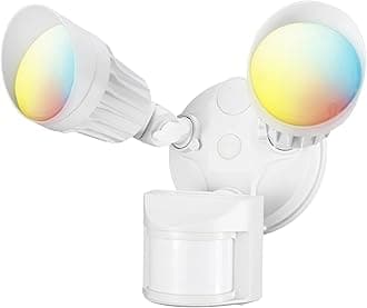 LEONLITE 3CCT LED Security Light, Motion Sensor Outdoor Lights, Dusk to Dawn, ETL Listed, Adjustable Heads, 3000K4000K5000K Selectable, Motion Detector Flood Light, Aluminum, IP65 Waterproof, White