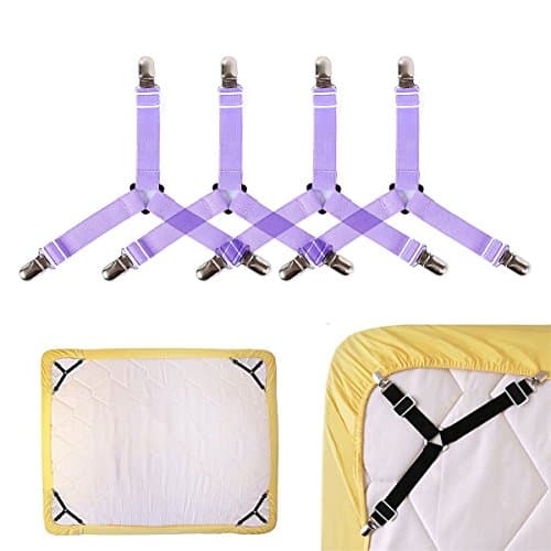 Bmstar 4 Pack Triangle Sheet Straps Bed Sheet Holder Straps Mattress Sheet Suspenders Adjustable Bed Sheet Fasteners Suspenders, Purple