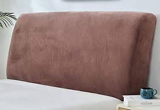 Bed Headboard Slipcover Protector, Stretch Bed Head Cover Velvet Thicken Elastic All-Inclusive Bedside Decoration Protection Dust Cover for King/Double Size Beds,Brown-200~220cm