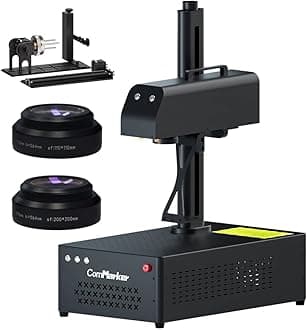 ComMarker B4 100W Max Fiber Laser Engraver with Rotary Axis,Support LightBurn Laser Engraving Machine with 2 Different Size Lens,Fiber Laser Marking Machine for Jewelry,Sliver,Tag,Tumblers,Brass