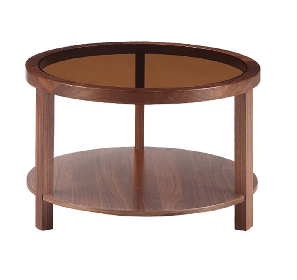 Full Love House® Side table,Coffee table Corner table Walnut+tempered glass Simple Nordic Round Double-layer Translucent Living room Black walnut color Diameter: 60cm