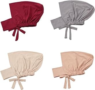 4 Pieces Muslim Hijab Inner Cap Cover Chin with Tie Back Stretchy Islamic Underscarf Underwrap Bonnet Turban Hat