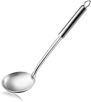Pleafind Stainless Steel Wok Ladle (13.6 inch) - For Stirring, Portioning and Serving Soups - Dishwasher Safe