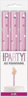 Ice Fountain Candle Cake Topper Sparkler for Birthday, Wedding, Anniversary Decoration. (3 PCS, Pink)