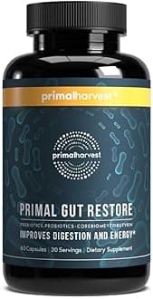 Restore for Gut Health, Primal Gut Restore w/POSTbiotics, PREbiotics and PRObiotics for Women and Men, 60 CT - Digestion, Colon Cleanse, Immunity Support - Helps Leaky Gut Repair