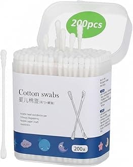Kisangel 200Pcs Baby Cotton Swabs Paper Double-End Cotton Buds Cotton Ear Cleaners Safety Swabs Cleaning Sticks for Ear Nose Clean