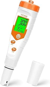 Hydroponics EC pH Tester, Simultaneous Display pH ppm for Base Reservoir Water, Continuous Monitoring of pH Conductivity Temp. ppm for Growing Nutrients, Indoor DWC System, Aeroponic Garden