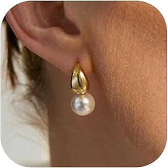 Pearl Earrings for Women, Dainty 14K Gold Plated/Silver Plated Drop Quality Handpicked AAA+ Freshwater Cultured Round Pearls Dangle Earrings Wedding Jewelry for Women Gifts