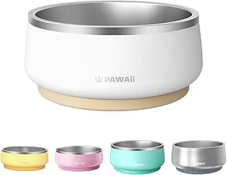 Pawaii Dog Bowl, Dog Food Water Bowl with Non-Slip Rubber Base, Metal Insulated Stainless Steel Dog Bowls, Double Wall Dog Bowl for Small Medium Large Dogs, Durable, Dishwasher Safe, 68oz