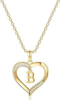 YesteelHeart Initial Necklace for Women, 14K Gold Plated Cubic Zirconia Heart Pendant Necklace, Dainty Initial Charm Necklace Letter A to Z Initial Jewelry for Women Girls
