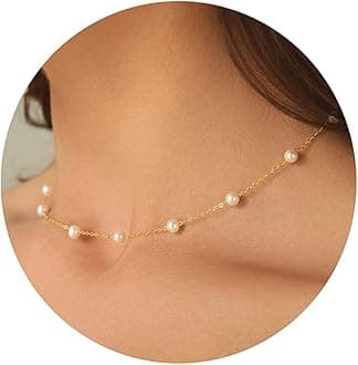 DEARMAY Gold Plated Pearl Necklaces for Women Dainty 14K Gold Choker Necklace for Women Simple Pearl Jewelry for Women Gift