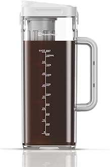 Maestri House Compact Cold Brew Coffee Maker, 64oz Iced Tea and Coffee Maker Brewer Space Saving Tritan Pitcher, 350 Mesh Filter, 100% Leak-Proof