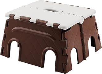 Primelife 7 Inches Super Strong Folding Step Stool for Adults and Kids, Kitchen Stepping Stools, Garden Step Stool(Brown-White)
