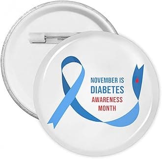 5 PCS Diabetes Awareness Ribbon Badge Button Pin Round for Clothes/Bags/Backpack/Hats/Jeans and More