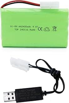 9.6V 2400mAh NiMH Battery - RC Car Rechargeable Battery AA with Tamiya KET-2P Plug and USB Charge Cable for RC Car Spare Part RC Tank Boat Batteries