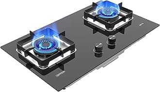 Camping Stove Gas hob 72CM Built-in 2 BurnersGas hob Black Tempered Glass Gas Cooktop 5. 0KW Firepower Upgrade Non-slip Square Cast Iron Pan Support NG/LPG Convertible [Energy Class A] (