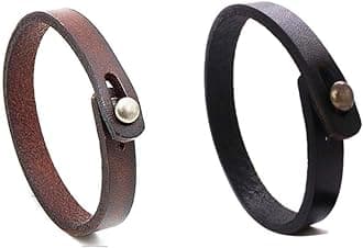 Mens Genuine Leather Bracelet - Handmade Adjustable Leather Cuff Bracelet punk Style leather wrap Wristband for Men