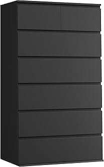 FOTOSOK 7 Drawer Dresser, Black Dresser Tall Dresser, 23.6W x 15.7D x 46.7H in Black Chest of Drawers with Large Storage Space for Home